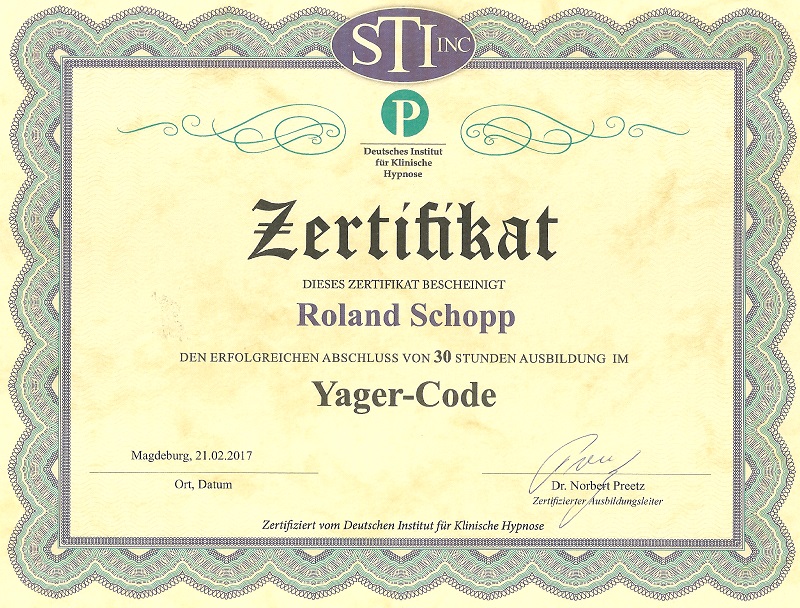 Zertifikat Yager-Code (Auszug)